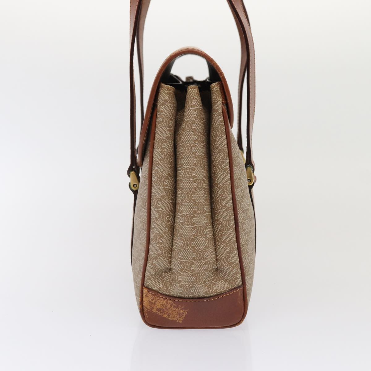 CELINE Macadam Canvas Hand Bag Beige Gold Auth 86426