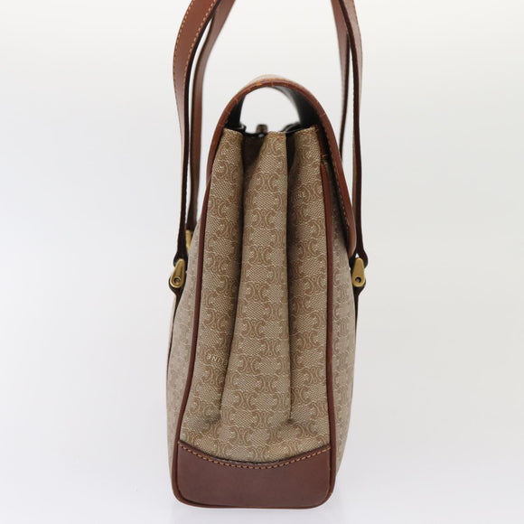 CELINE Macadam Canvas Hand Bag Beige Gold Auth 86426