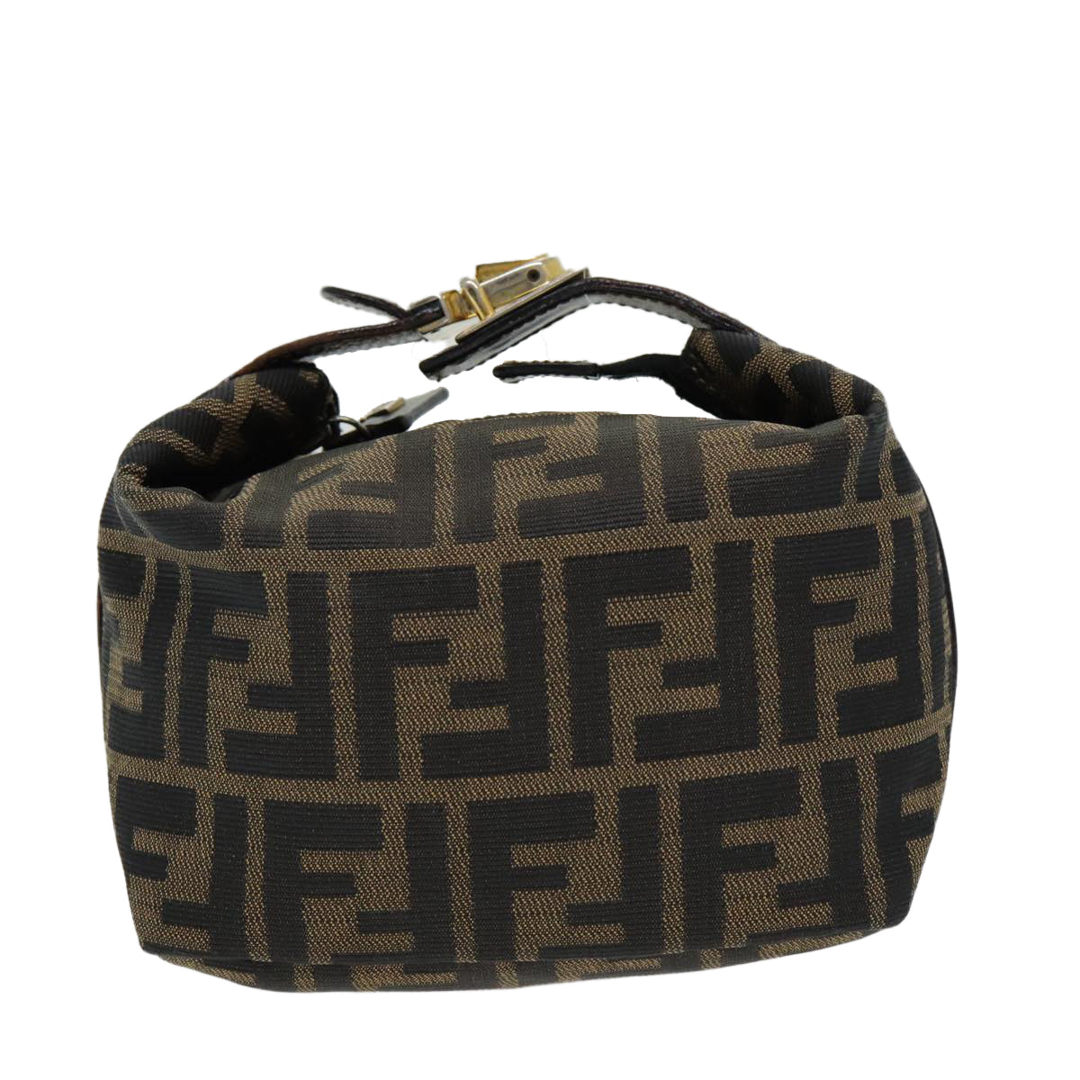 FENDI Zucca Canvas Vanity Pouch Brown Black gold Auth 86430