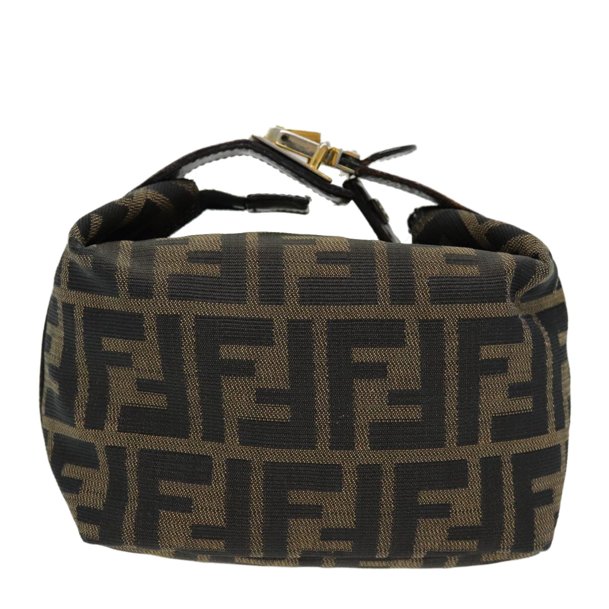 FENDI Zucca Canvas Vanity Pouch Brown Black gold Auth 86430 - 0