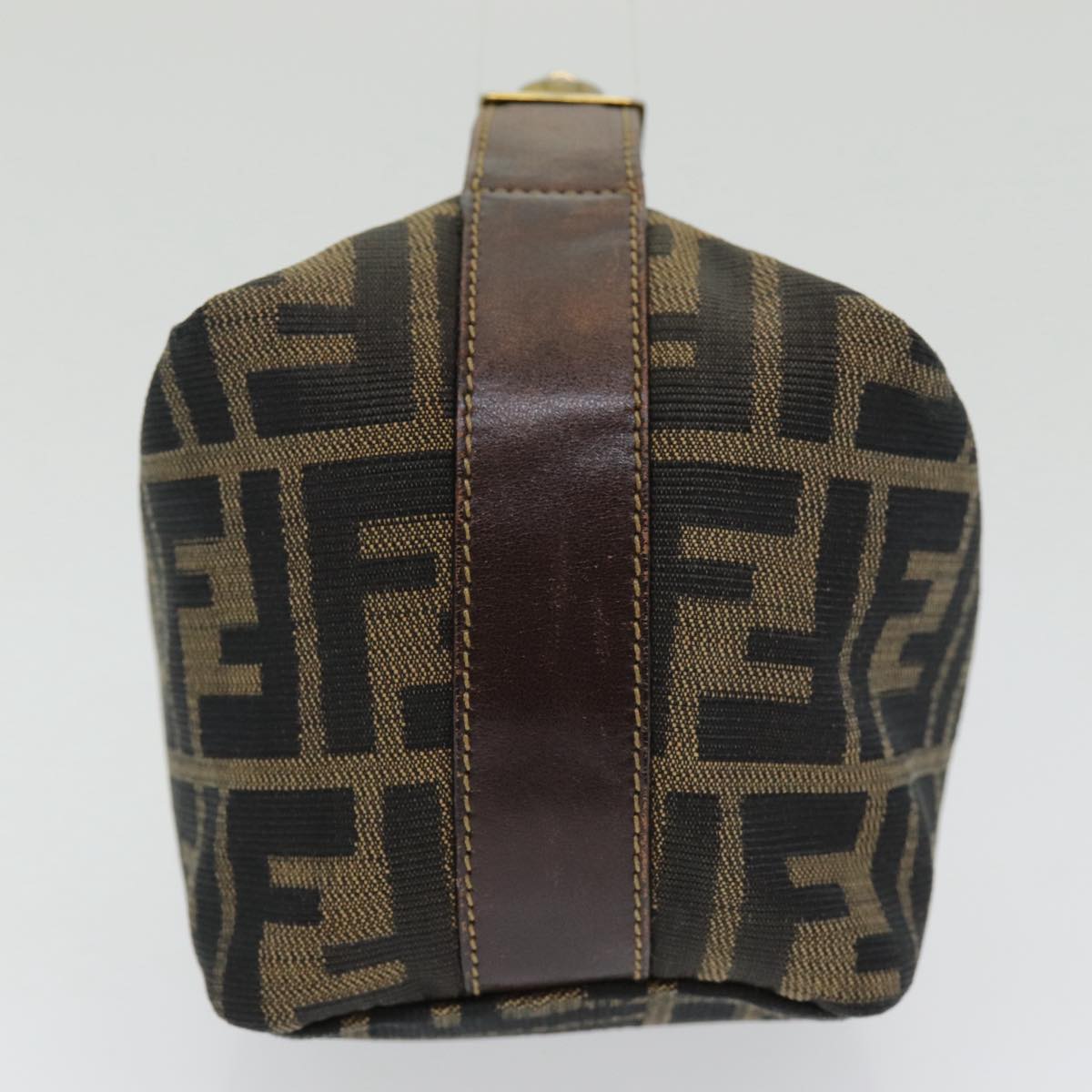 FENDI Zucca Canvas Vanity Pouch Brown Black gold Auth 86430