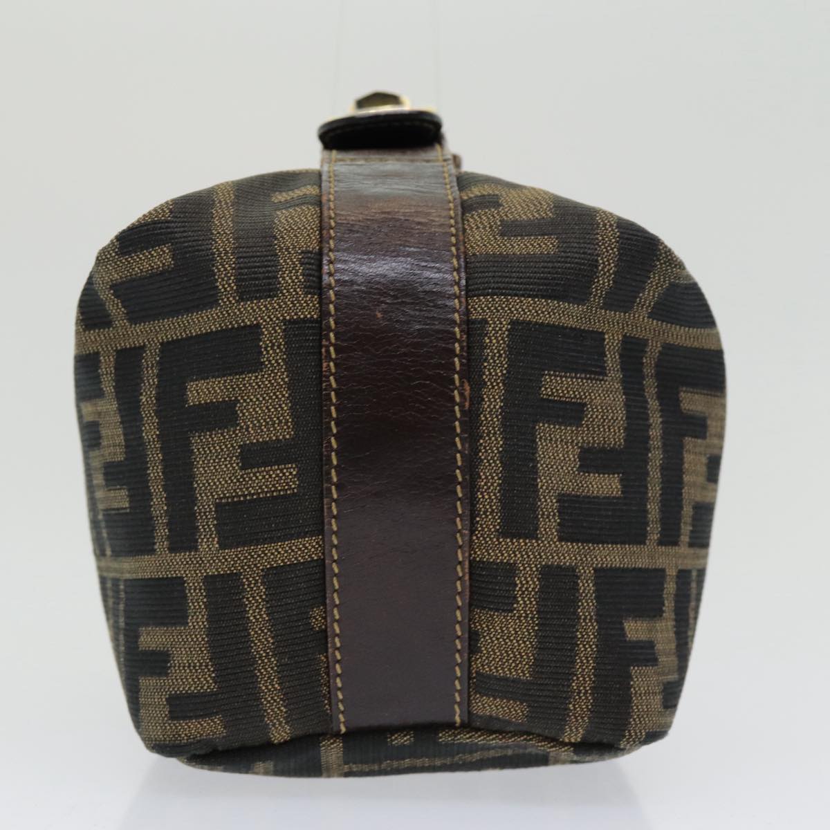 FENDI Zucca Canvas Vanity Pouch Brown Black gold Auth 86430