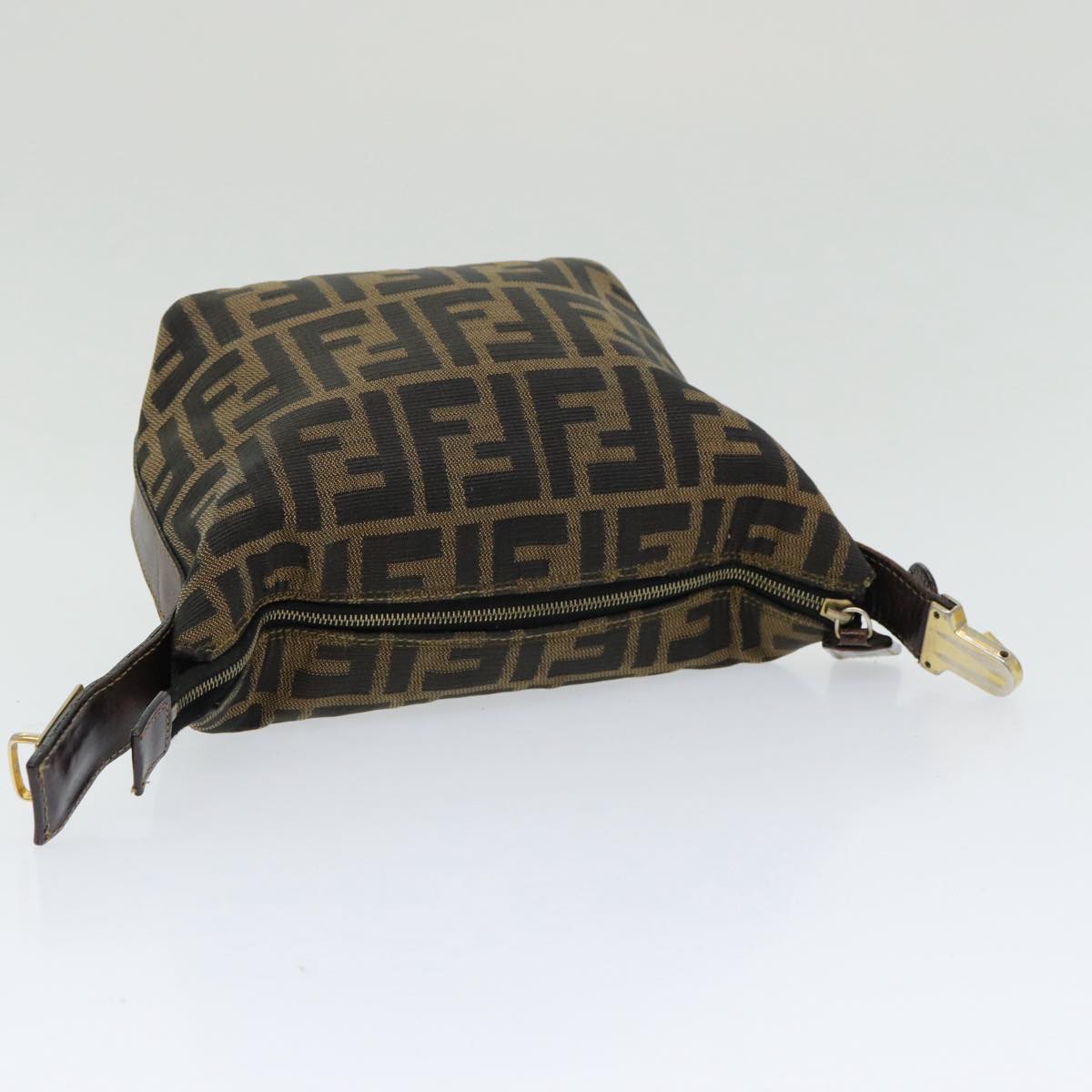 FENDI Zucca Canvas Vanity Pouch Brown Black gold Auth 86430