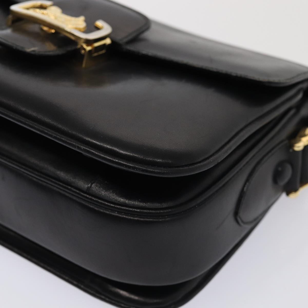 CELINE Shoulder Bag Leather Gold Black Auth 86434