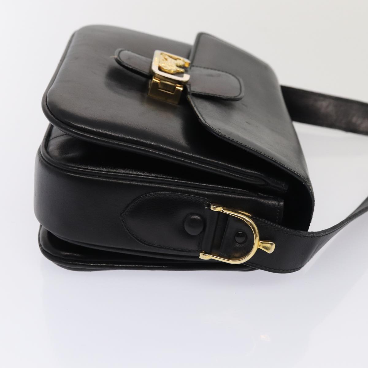 CELINE Shoulder Bag Leather Gold Black Auth 86434