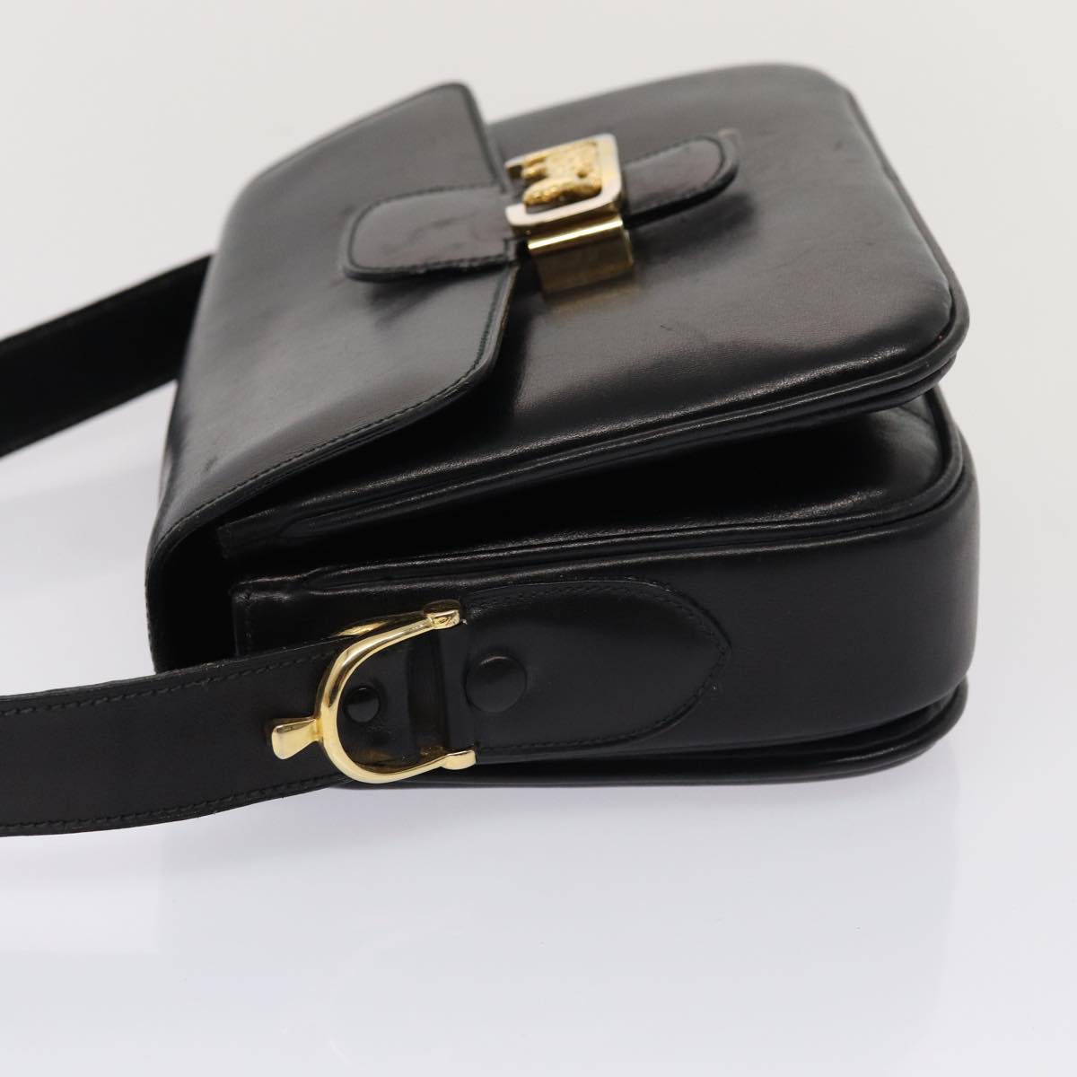 CELINE Shoulder Bag Leather Gold Black Auth 86434