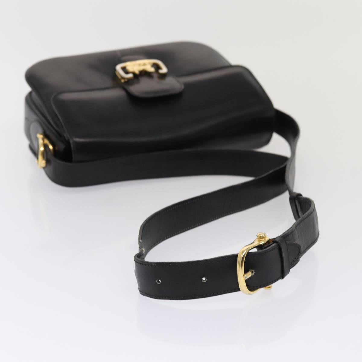 CELINE Shoulder Bag Leather Gold Black Auth 86434