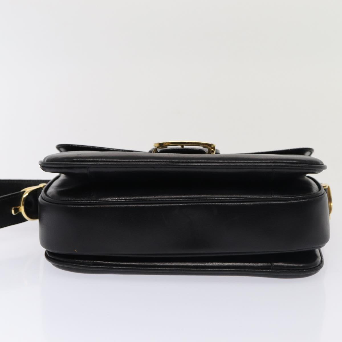 CELINE Shoulder Bag Leather Gold Black Auth 86434