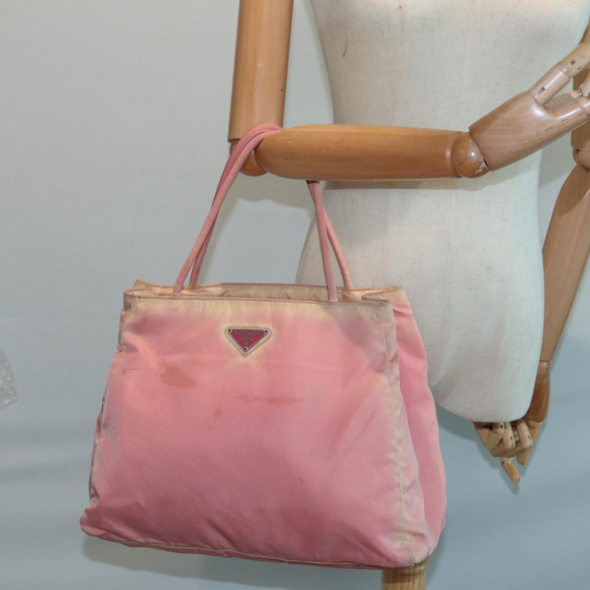 PRADA Hand Bag Nylon Pink Silver Auth 86444