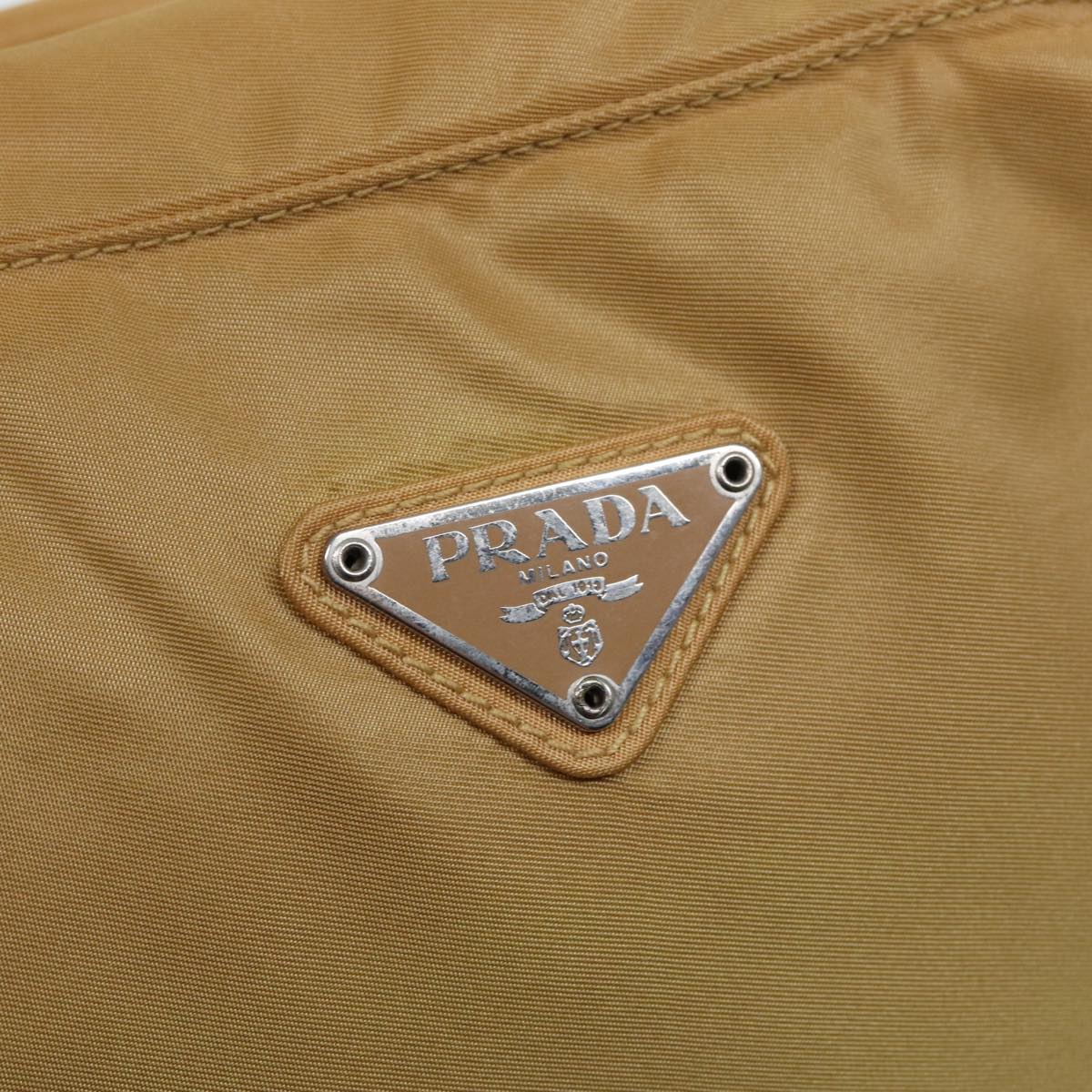 PRADA Hand Bag Nylon Beige Silver Auth 86448