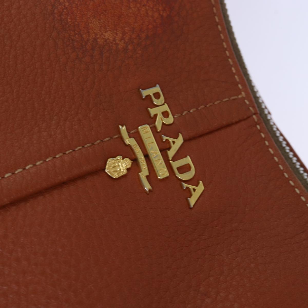 PRADA Shoulder Bag Leather Brown Gold Auth 86455