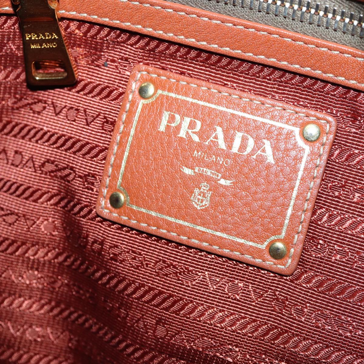 PRADA Shoulder Bag Leather Brown Gold Auth 86455