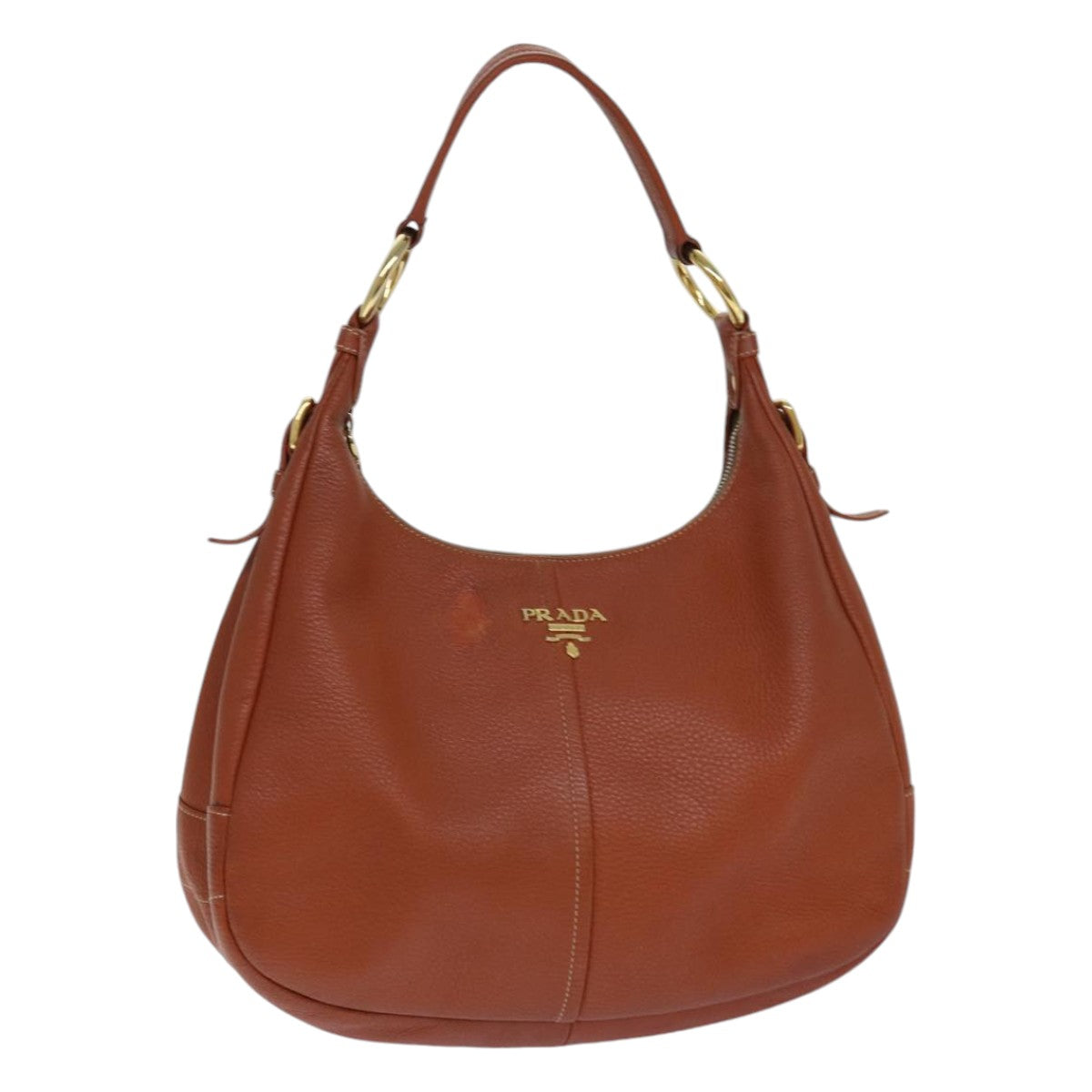 PRADA Shoulder Bag Leather Brown Gold Auth 86455