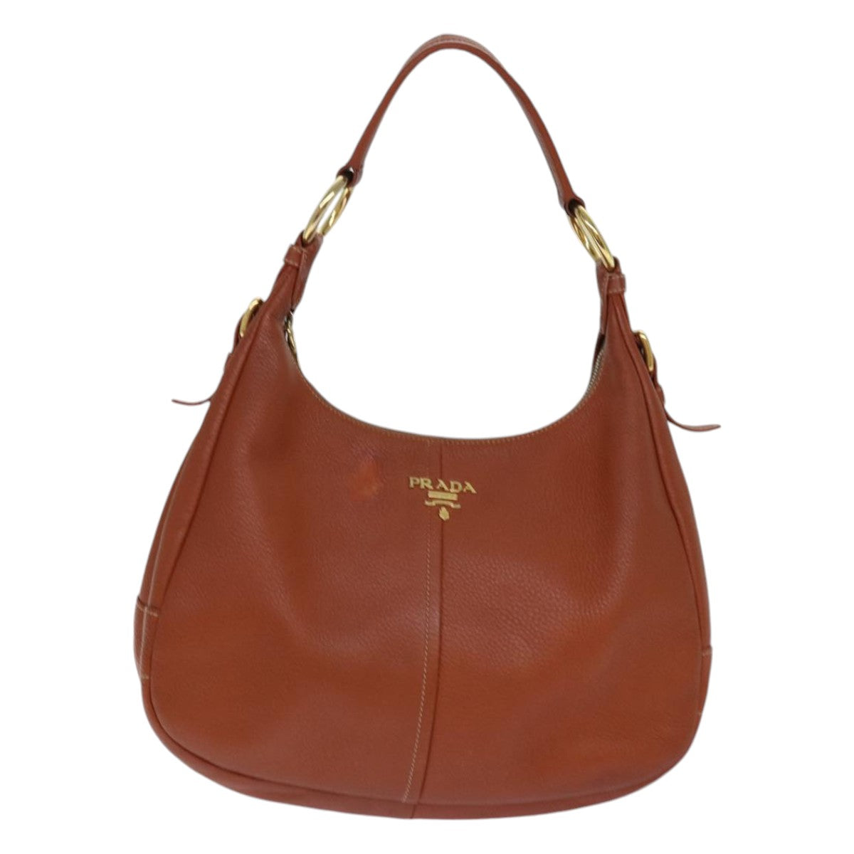 PRADA Shoulder Bag Leather Brown Gold Auth 86455