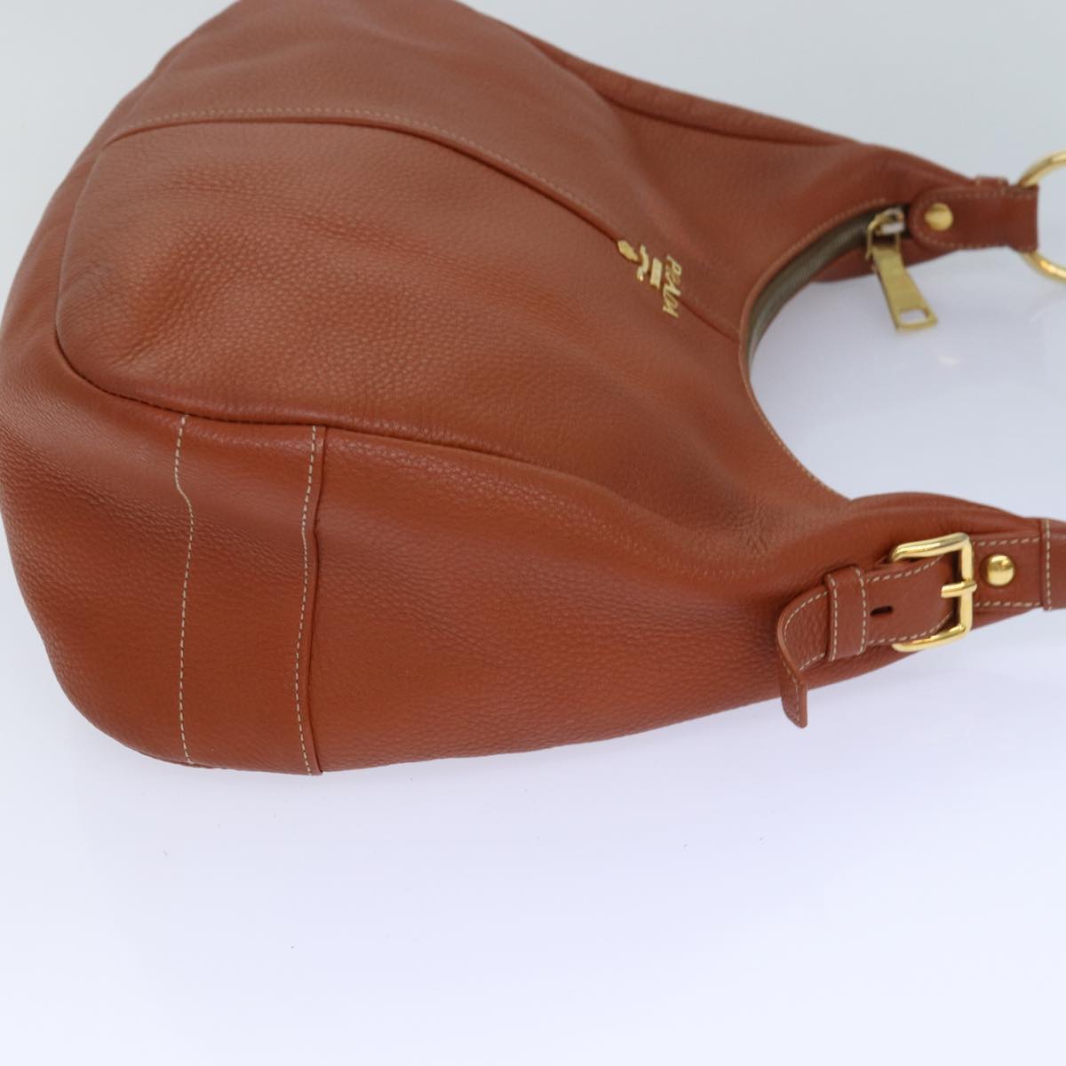 PRADA Shoulder Bag Leather Brown Gold Auth 86455