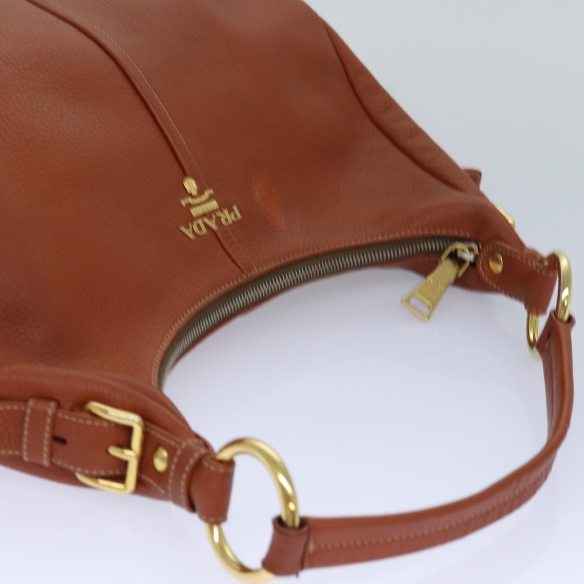 PRADA Shoulder Bag Leather Brown Gold Auth 86455