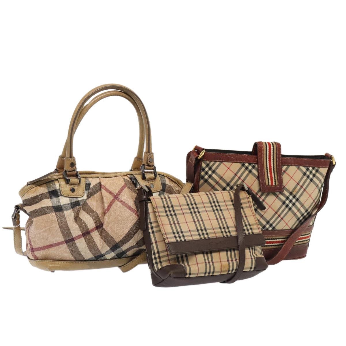 BURBERRY Nova Check Shoulder Bag Canvas 3Set Beige Brown Auth 86462