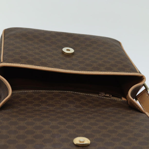 CELINE Macadam Canvas Schoudertas PVC Leer Bruin Goud Auth 86522