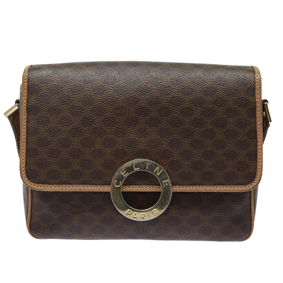 CELINE Macadam Canvas Schoudertas PVC Leer Bruin Goud Auth 86522