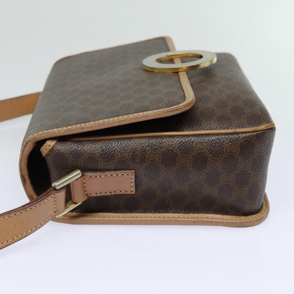 CELINE Macadam Canvas Schoudertas PVC Leer Bruin Goud Auth 86522