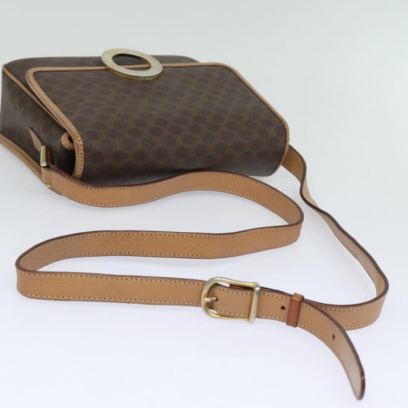 CELINE Macadam Canvas Schoudertas PVC Leer Bruin Goud Auth 86522