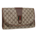 GUCCI GG Supreme Web Sherry Line Clutch Bag Brown 156 01 030 Auth 86523-1