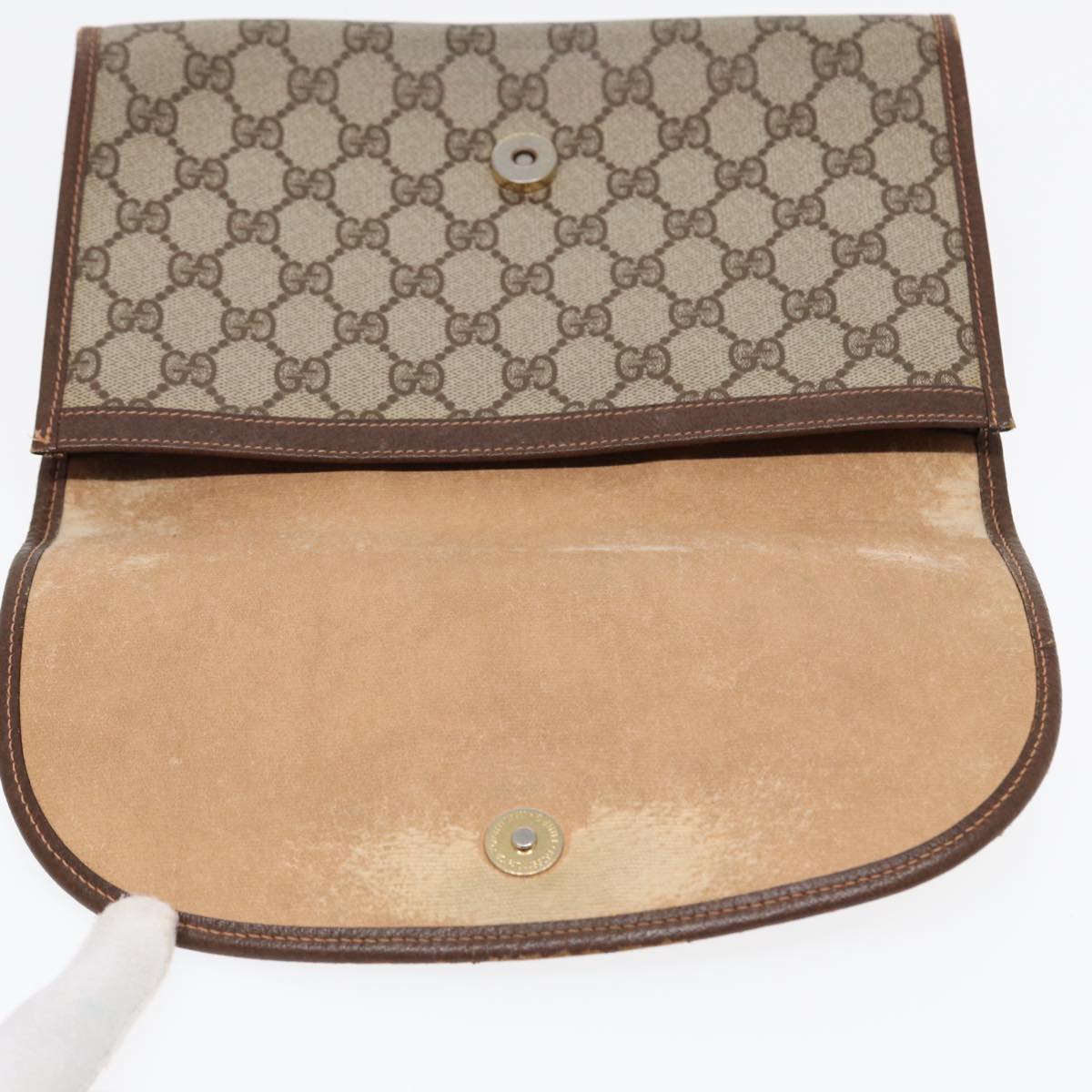 GUCCI GG Supreme Web Sherry Line Clutch Bag Brown 156 01 030 Auth 86523