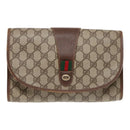 GUCCI GG Supreme Web Sherry Line Clutch Bag Braun 156 01 030 Auth 86523-13