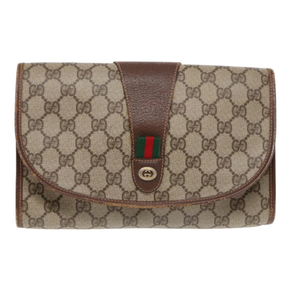 GUCCI GG Supreme Web Sherry Line Clutch Bag Braun 156 01 030 Auth 86523