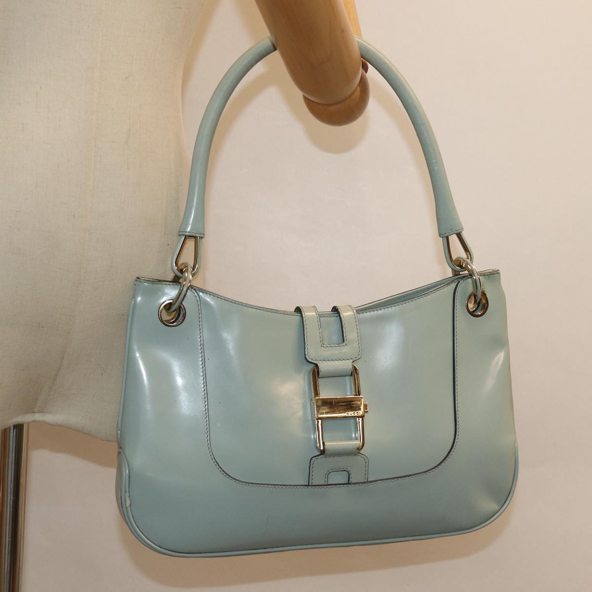 GUCCI Shoulder Bag Enamel Blue Gold 001 4150 Auth 86524