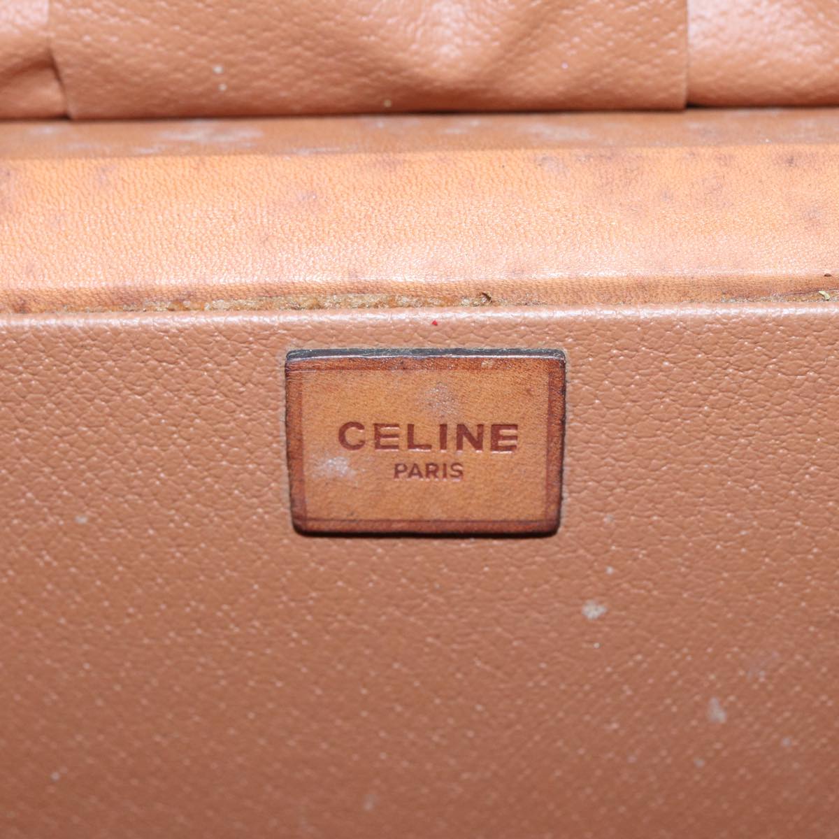 CELINE Macadam Canvas Box Case Hand Bag PVC Brown Gold Auth 86542