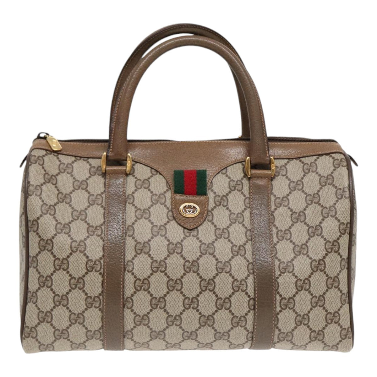 GUCCI GG Supreme Web Sherry Line Boston Bag PVC Beige Gold 40 02 007 Auth 86544