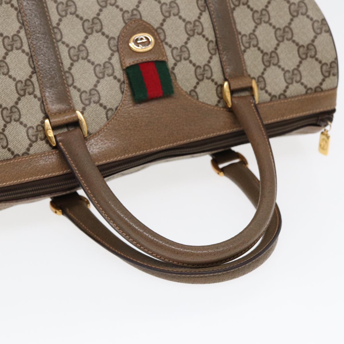 GUCCI GG Supreme Web Sherry Line Boston Bag PVC Beige Gold 40 02 007 Auth 86544