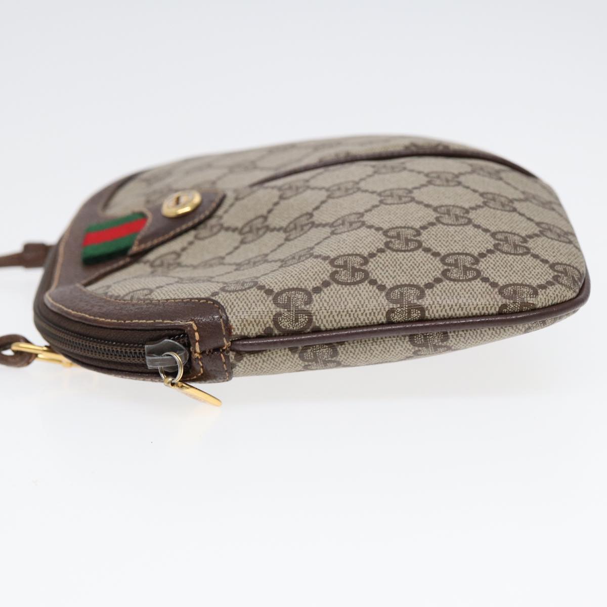 GUCCI GG Supreme Web Sherry Line Shoulder Bag PVC Beige Gold Auth 86551