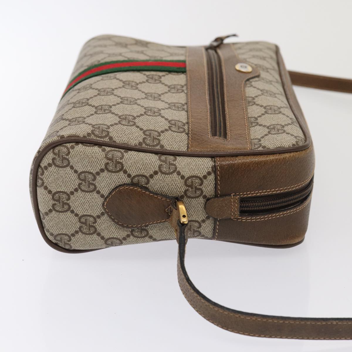 GUCCI GG Supreme Web Sherry Line Shoulder Bag PVC Beige Gold Auth 86552