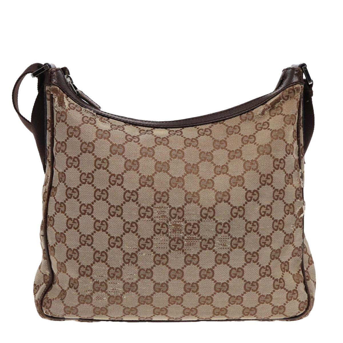 GUCCI GG Canvas Shoulder Bag Beige Brown Silver 131211 Auth 86557