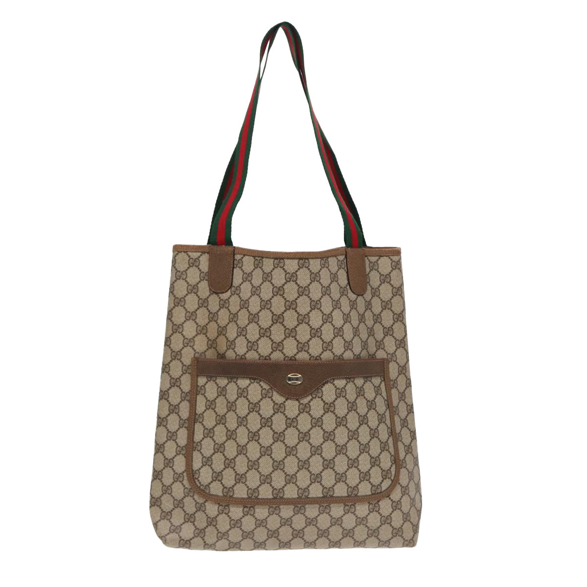 GUCCI GG Supreme Web Sherry Line Tote Bag PVC Leather Beige 39 02 003 Auth 86559