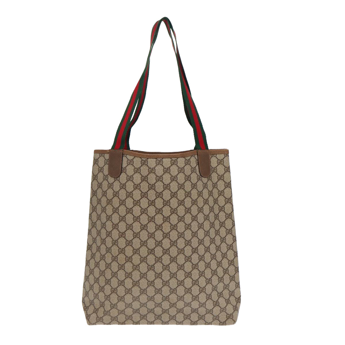 GUCCI GG Supreme Web Sherry Line Tote Bag PVC Leather Beige 39 02 003 Auth 86559 - 0