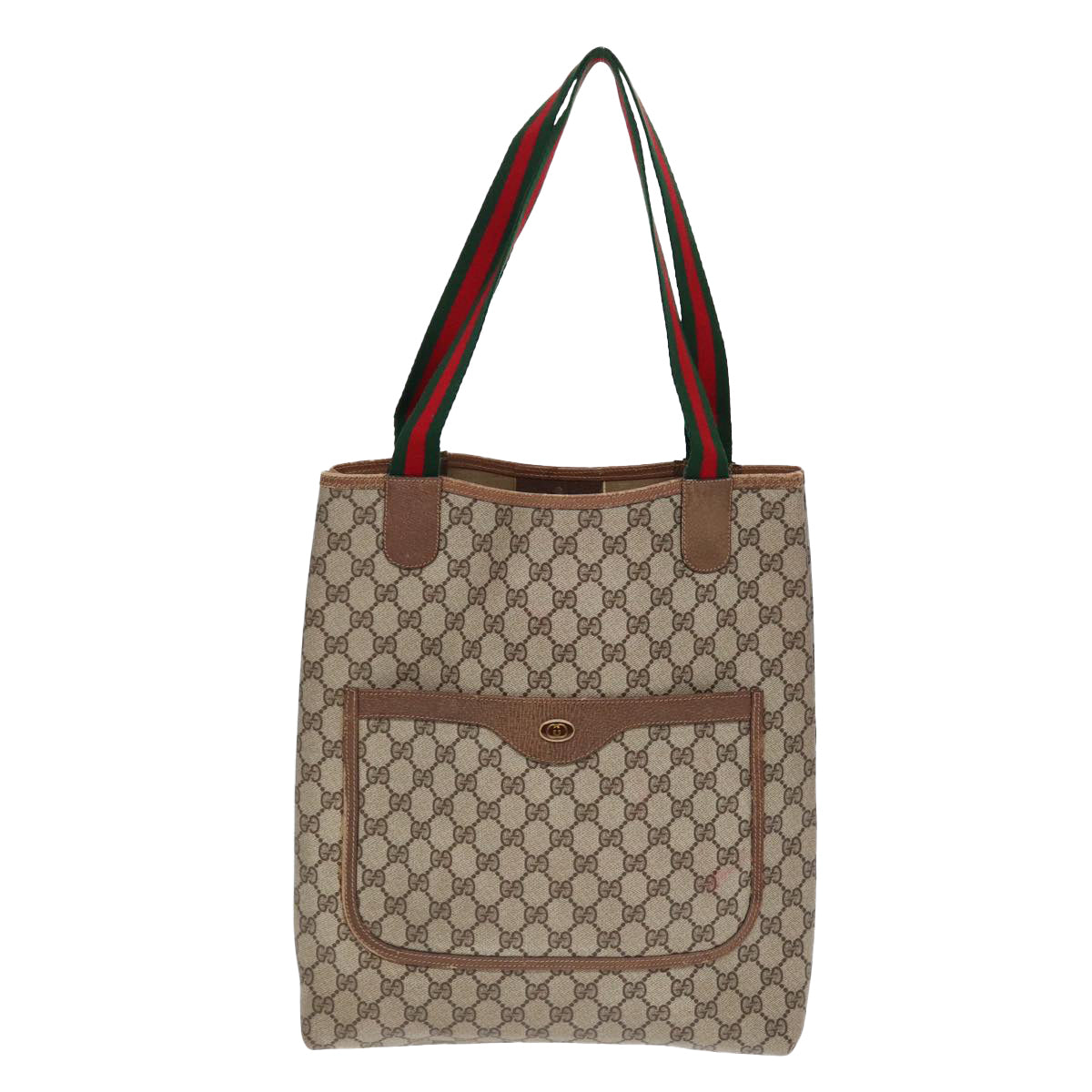 GUCCI GG Supreme Web Sherry Line Tote Bag PVC Leather Beige 39 02 003 Auth 86560