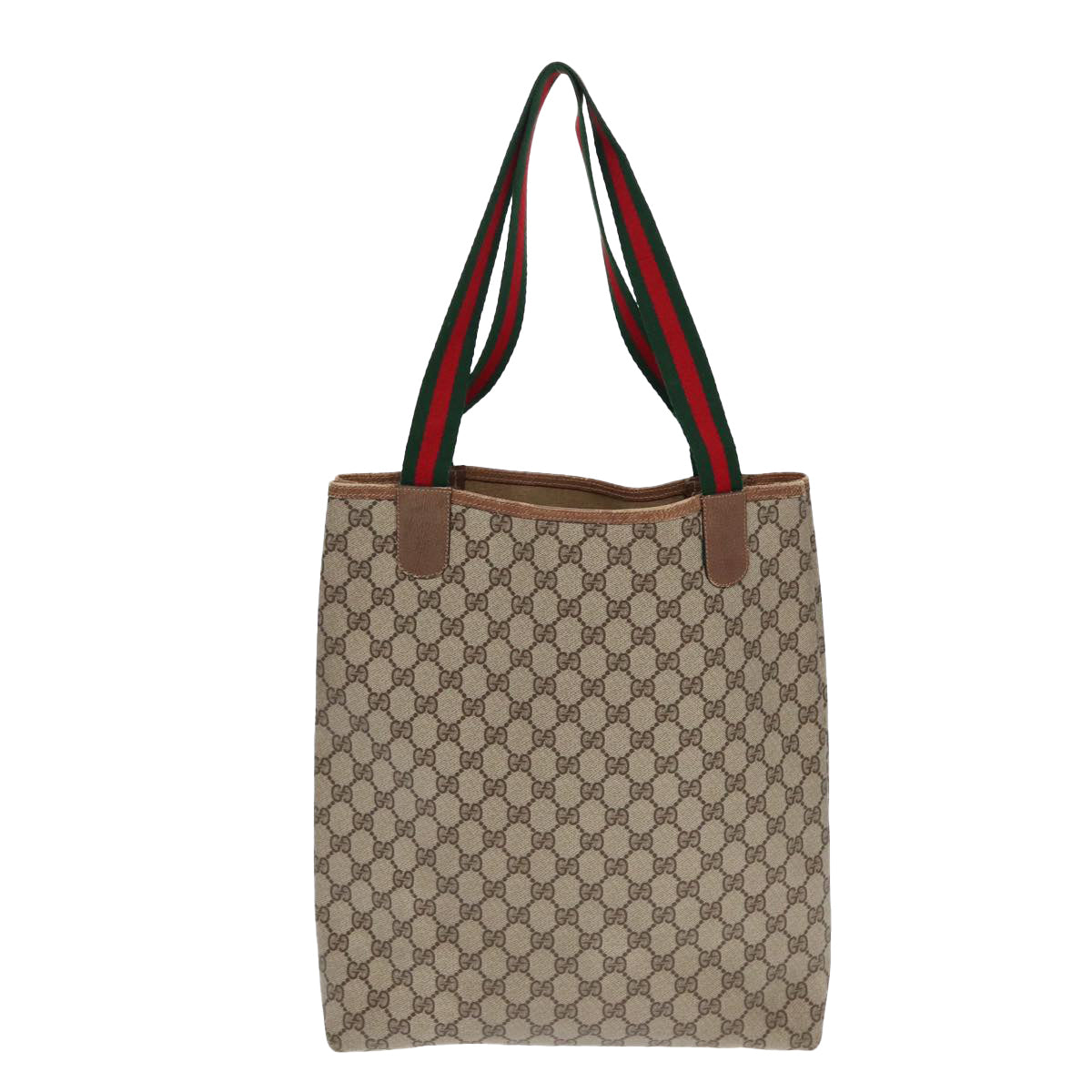 GUCCI GG Supreme Web Sherry Line Tote Bag PVC Leather Beige 39 02 003 Auth 86560