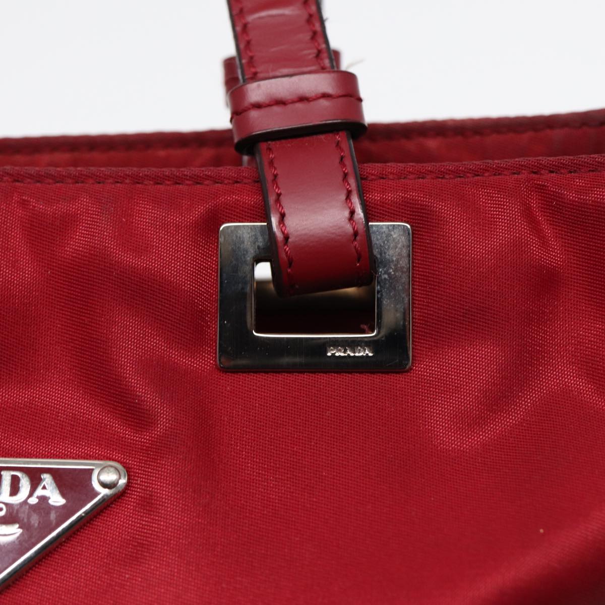 PRADA Hand Bag Nylon Red Silver Auth 86563