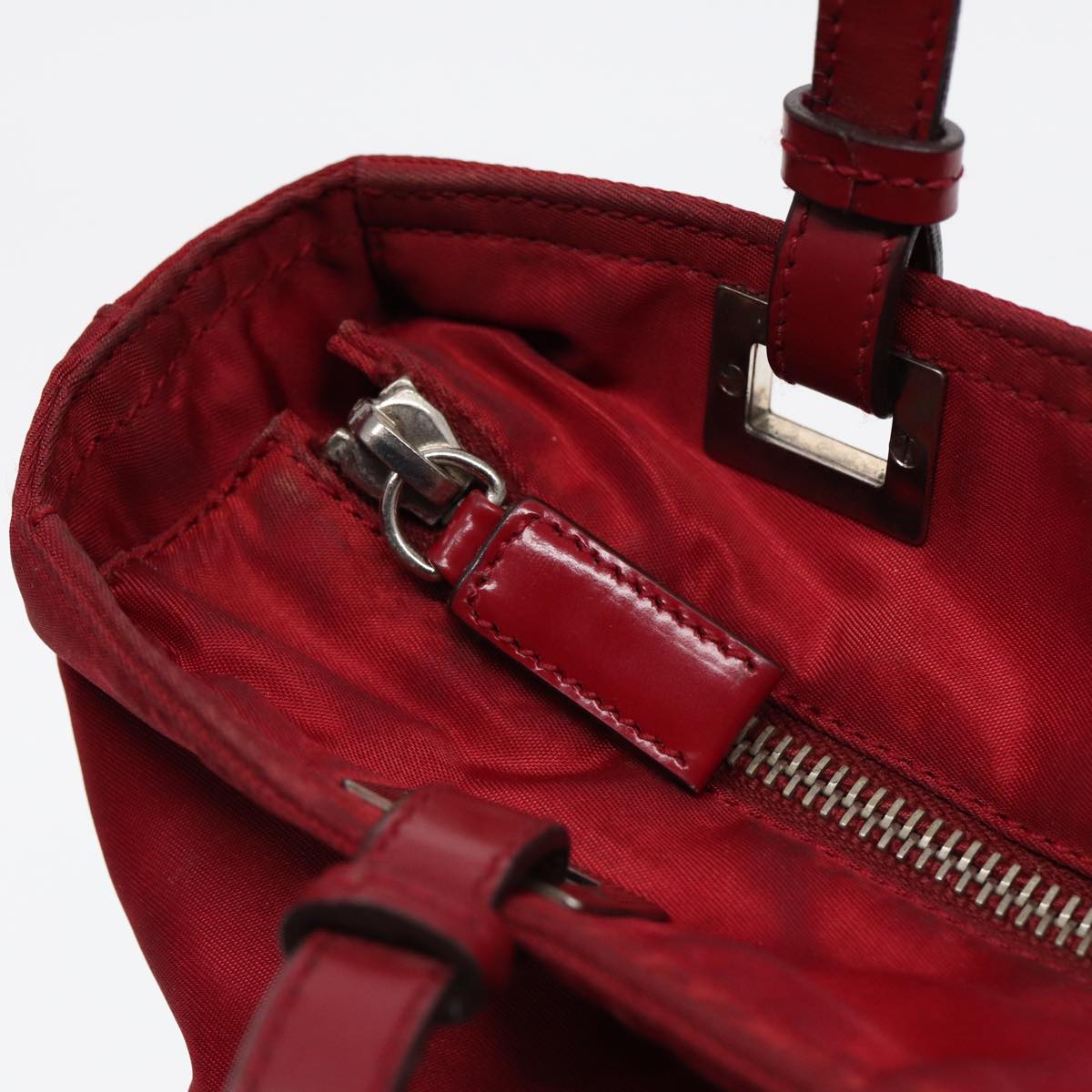 PRADA Hand Bag Nylon Red Silver Auth 86563