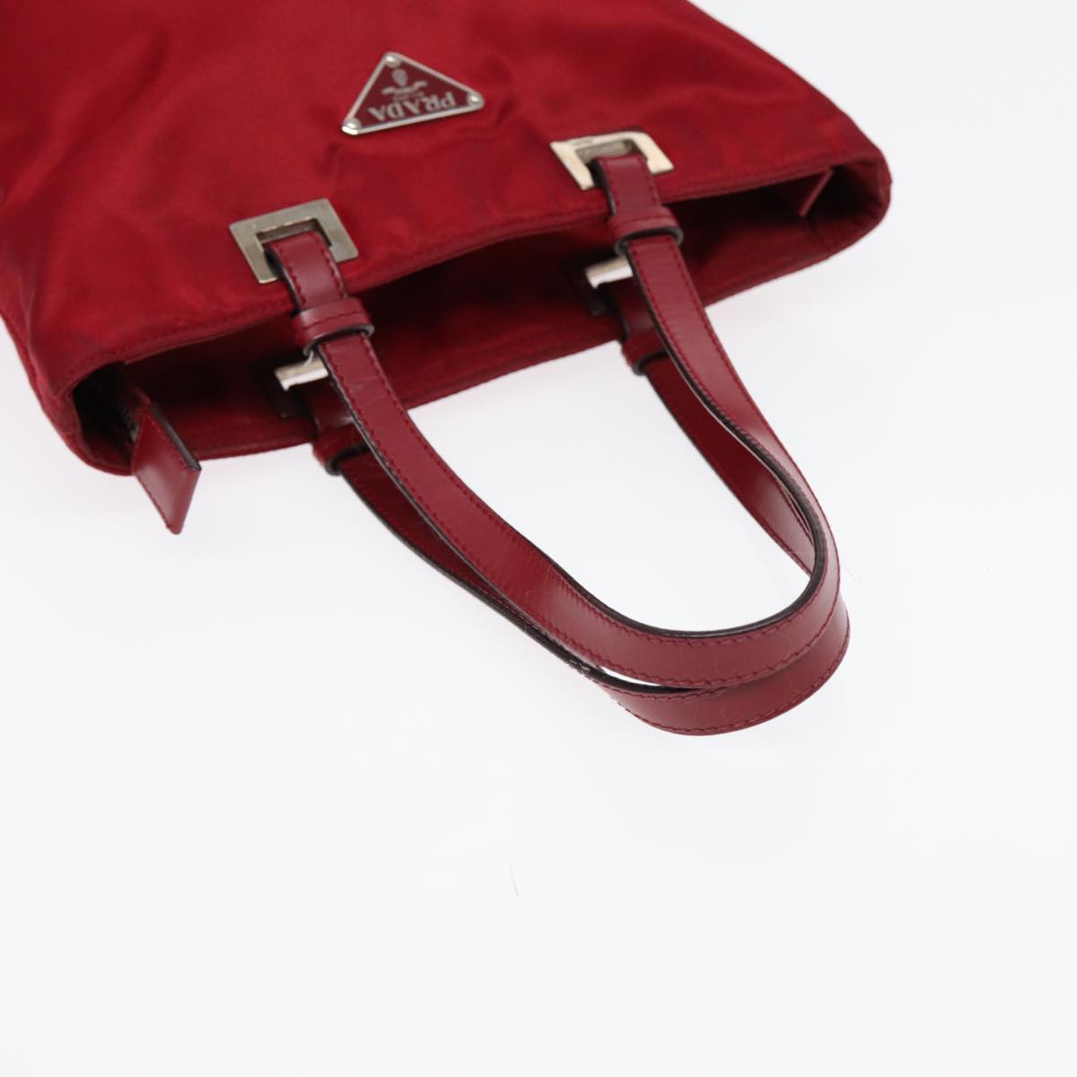 PRADA Hand Bag Nylon Red Silver Auth 86563