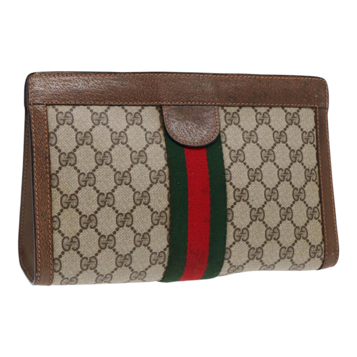 GUCCI Web Sherry Line GG Supreme Clutch Bag PVC Beige 89 01 002 Auth 86599