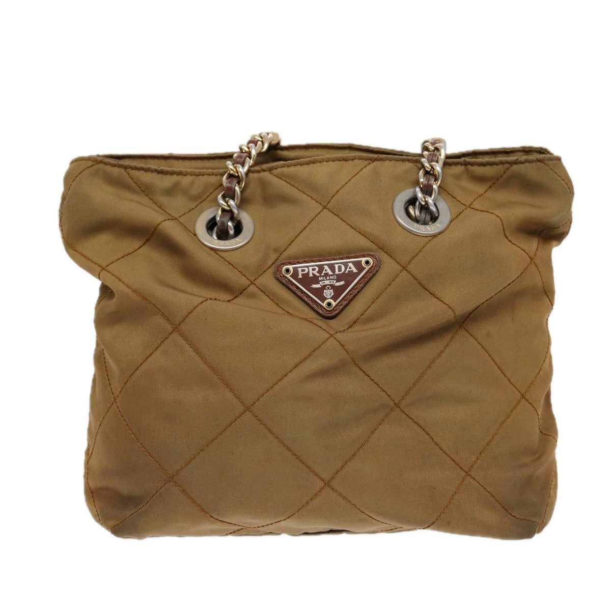 PRADA Chain Shoulder Bag Nylon Khaki Gold Auth 86608