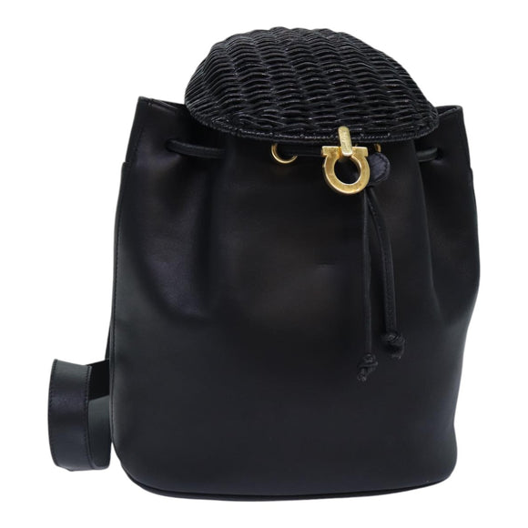 Salvatore Ferragamo Rucksack Leder Schwarz Gold Auth 86612