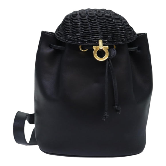 Salvatore Ferragamo Rucksack Leder Schwarz Gold Auth 86612