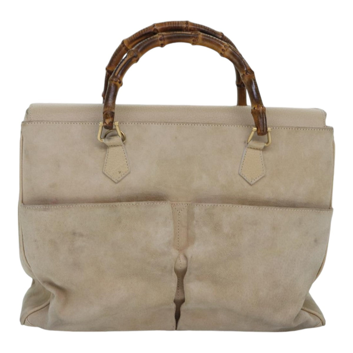 GUCCI Bamboo Hand Bag Suede 2way Beige Gold 002 2855 0322 0 Auth 86613 - 0