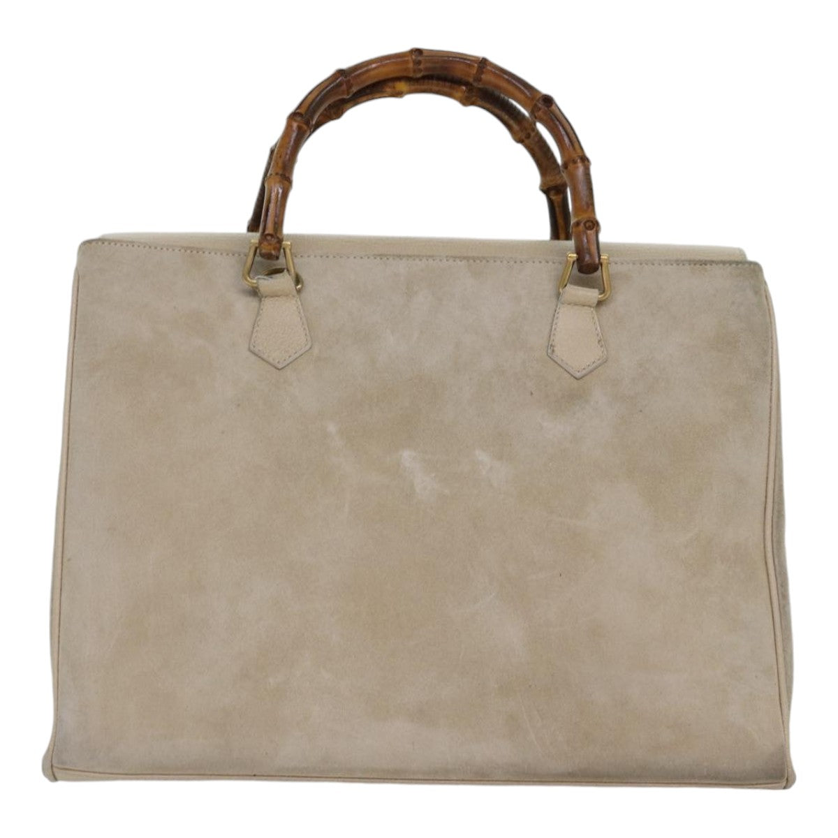 GUCCI Bamboo Hand Bag Suede 2way Beige Gold 002 2855 0322 0 Auth 86613