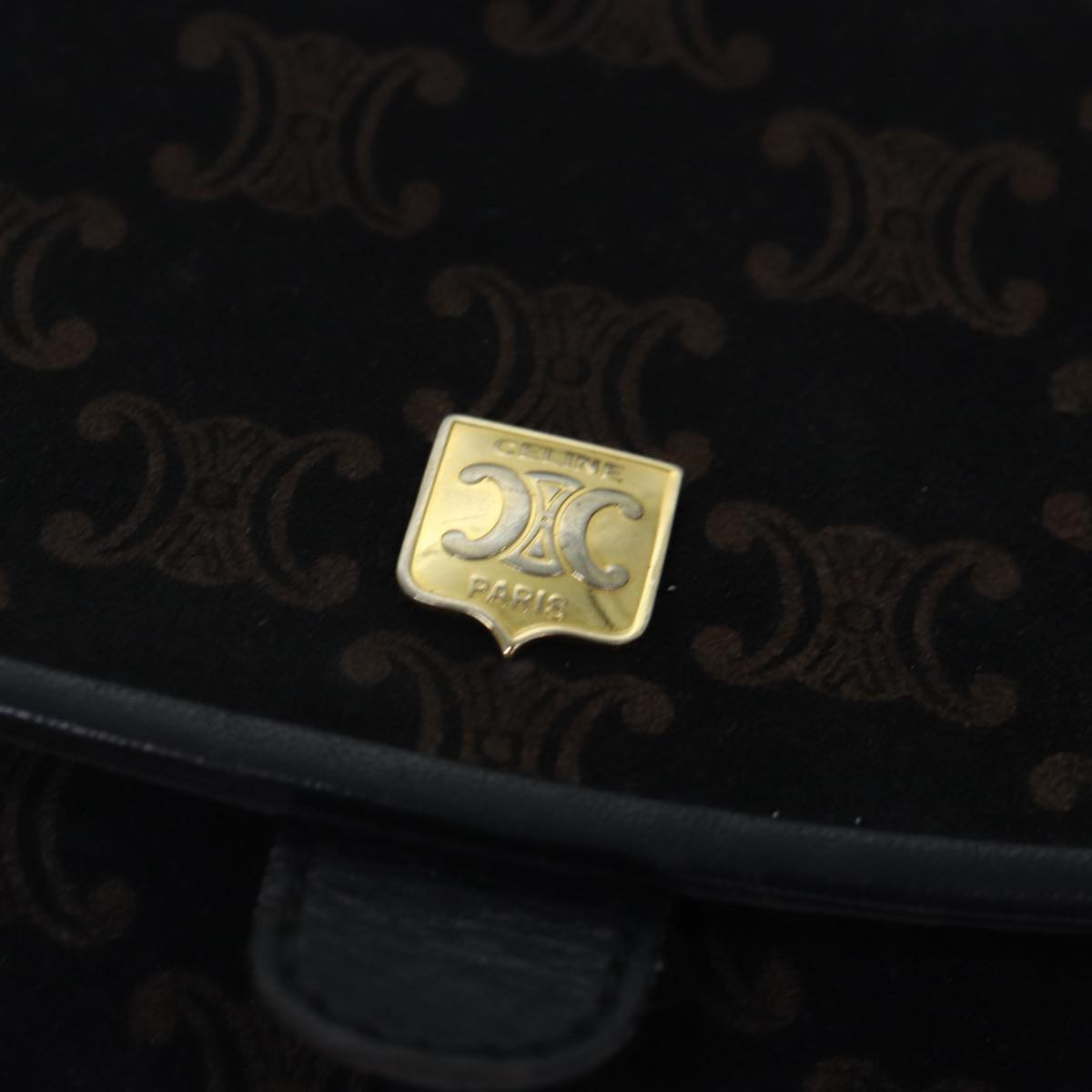 CELINE Macadam Canvas Shoulder Bag Gold Black Auth 86637